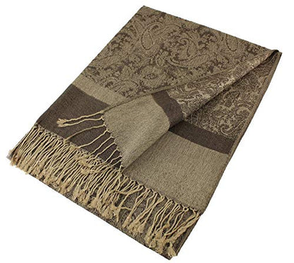 PASKMLNA Paisley Jacquard Pashmina Shawl Wrap Scarf Stole - color: Brown