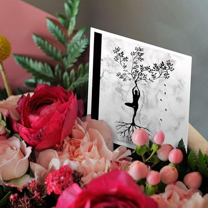 3dRose Greeting Cards - Meditation tree on marble print background - 12 Pack - Art- Meditation and mindfulness