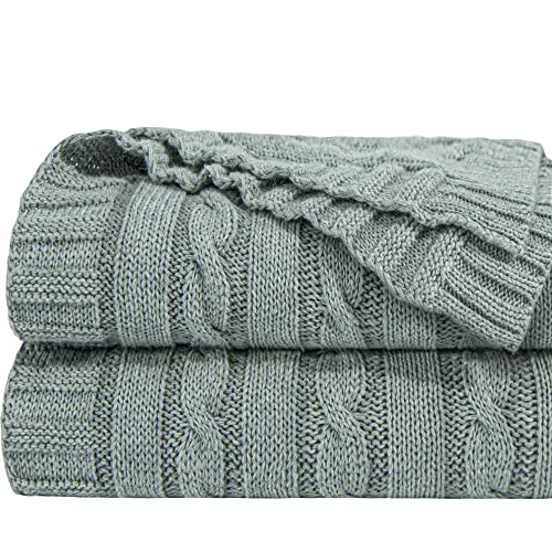 NTBAY 100% Pure Cotton Cable Knit Throw Blanket, Super Soft Warm 51x67 Knitted Throw Blanket for Couch, Sofa, Chair, Bed - Extra Cozy, Machine Washable, Comfortable Home Decor, Light Grey - color: Light Grey, size: Throw(51"x67")