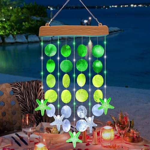 Toodour Solar Wind Chimes for Outside, Birthday Gifts for Women Mom Grandma, Waterproof 2 Modes Shells Solar Powered Outdoor Lights for Patio Holiday Garden Porch Yard Outdoor Decor - White & Green - size: White&Green