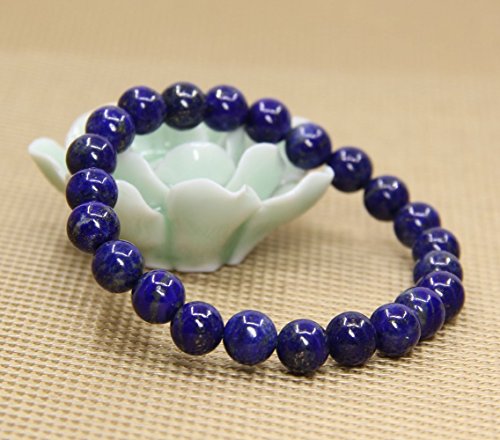 Amandastone Natural Gemstone 8mm Round Beads Stretch Bracelet 7 Inch - color: Blue Lapis