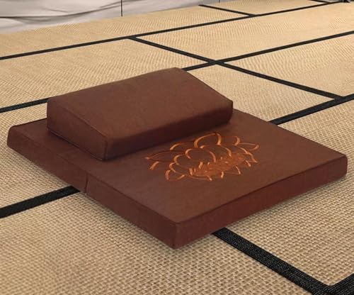 Large Meditation Cushion Mat Set Thick Yoga Mat Bolster Floor Pillows Seating for Adults Upgraded Meditation Accessories(Size:60x60cm(24x24inch),Color:Coffee Color-1) - color: Coffee Color-1, size: 60x60cm(24x24inch)
