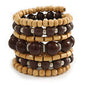 Avalaya Wide Coiled Ceramic, Acrylic, Wood Bead Bracelet (Brown, Natural) - Adjustable