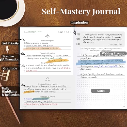 5 MINUTES A DAY Self-Care Journal, Wellness & Daily Reflection Notebook – Mental Health & Anxiety Guided Journal for Men – Self Care Planner, ADHD Planner with Mood Tracker – A5 Size (Black) - color: Black
