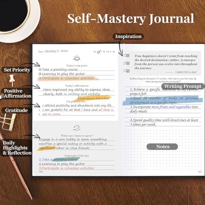 5 MINUTES A DAY Self-Care Journal, Wellness & Daily Reflection Notebook – Mental Health & Anxiety Guided Journal for Men – Self Care Planner, ADHD Planner with Mood Tracker – A5 Size (Black) - color: Black