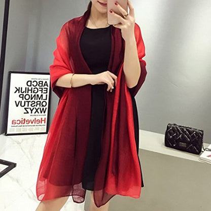 Cotton Silk Scarf Elegant Soft Wraps Color Shade Scarves for Women - color: Red