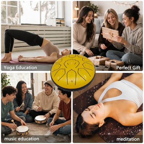 Rain Drum for Outside Garden, MIUYA 6 Inch 11 Notes Steel Tongue Drum for Adults, Beginner Percussion Instrument for Meditation Yoga, Sunlit Gold - color: Sunlit Gold