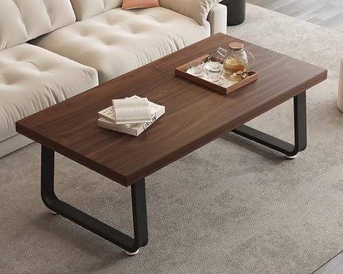 HSH Rustic Walnut Coffee Table, Modern Center Table, Rectangle Industrial Living Room Coffee Table, Simple Farmhouse Wood and Metal Tea Table for Home Bedroom Office, Walnut, 47 in - color: Walnut, size: 47 inch