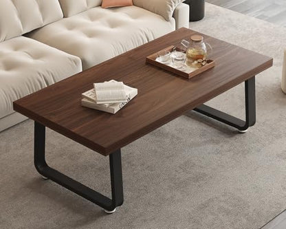 HSH Rustic Walnut Coffee Table, Modern Center Table, Rectangle Industrial Living Room Coffee Table, Simple Farmhouse Wood and Metal Tea Table for Home Bedroom Office, Walnut, 47 in - color: Walnut, size: 47 inch