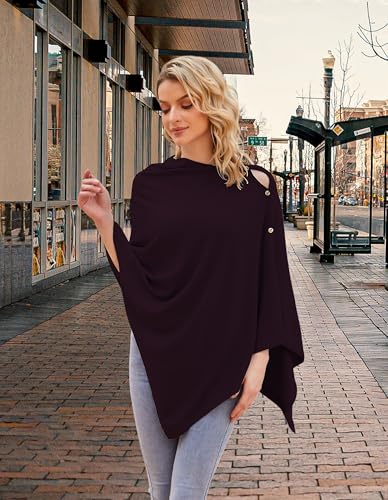 PULI Women's Versatile Knitted Shawls Scarf Poncho Sweater with Buttons Lightweight Spring Summer Fall Wraps - color: A-burgundy
