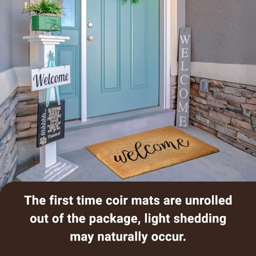 Coco Coir Door Mat with Heavy Duty Backing, Welcome Doormat (17" x 30"), Doormat Entrance (Welcome3) - color: Welcome3