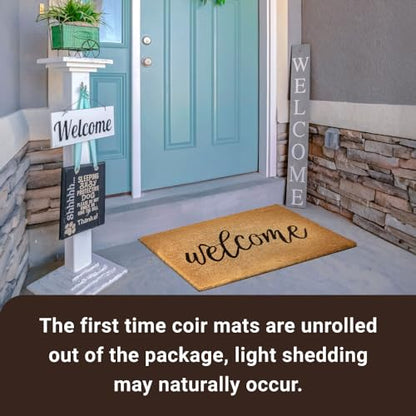 Coco Coir Door Mat with Heavy Duty Backing, Welcome Doormat (17" x 30"), Doormat Entrance (Welcome3) - color: Welcome3