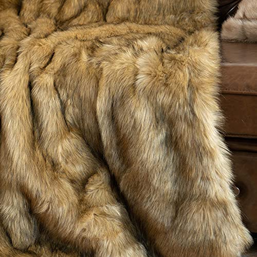 BATTILO HOME Golden Faux Fur Throw Blanket for Couch Sofa, Long Pile Fur Blankets and Throws, Elegant, Fluffy Thick Warm Heavyweight Fur Blanket Reversible to Plush Velvet, 50"x60" - color: Ochre, size: 50"x60"