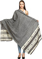 Exotic India Shawl from Kutch with Embroidered Mirrors - Pure Wool - color: Charcoal Gray