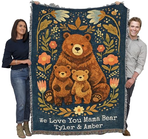 Pure Country Weavers Mama Bear and Cubs Folk Art Blanket - Personalized - Custom Gift Tapestry Throw Woven from Cotton - Made in The USA (72x54) - color: Mama Bear and Cubs Folk Art Blanket