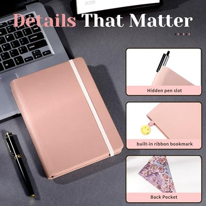 CAGIE Textured Hardcover Lined Journal for Women and Men, A5 Leather Journal Notebook with 256 Pages, 100GSM Paper – College Ruled Journaling Notebook for Writing, Work, School, Daily Diary - color: Q-Pink