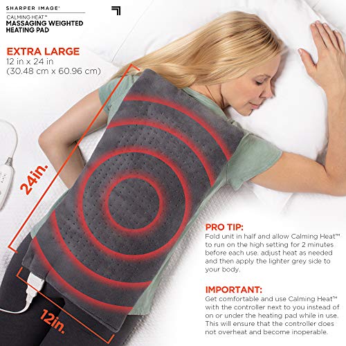 Calming Heat Massaging Vibrations Weighted Heating Pad by Sharper Image | Auto Shut-Off Feature, Gift for Holidays, Women & Men | 3 Heat, 9 Massage, 12” x 24”, 4 lbs - size: 27 Combinations- 12” x 24”, 4 Pound