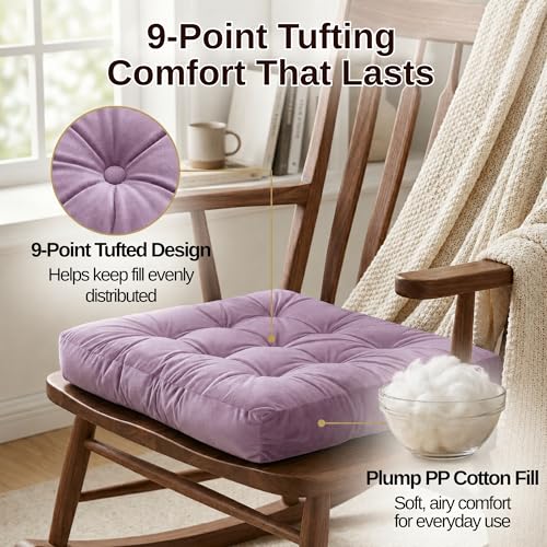 Meditation Cushion Set of 2, Floor Cushions for Adults, Velvet Floor Pillows for Sitting, Tufted Seat Cushions for Yoga, Living Room, Bedroom & Reading Nook, Machine Washable, 22 x 22 Inch, Lavender