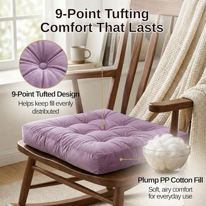 Meditation Cushion Set of 2, Floor Cushions for Adults, Velvet Floor Pillows for Sitting, Tufted Seat Cushions for Yoga, Living Room, Bedroom & Reading Nook, Machine Washable, 22 x 22 Inch, Lavender