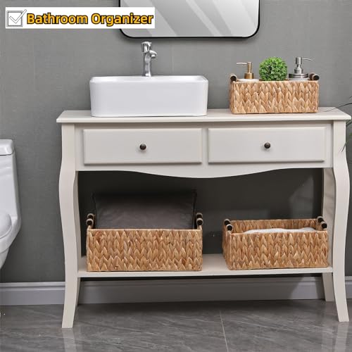Storage Baskets 3 Pack Storage Baskets for Organizing Toys,Handwoven Storage Bins for Nursery,Natural Water Hyacinth Baskets for Organizing with Wooden Handles