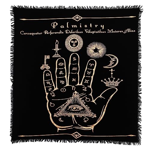 Indian Consigners Palmistry Altar Cloth Celestical Tarot Deck Alter Square Wall Hanging Tablecloth Sacred Place Home Décor Moon Faces Astrology Zodiac Golden Palm - color: Golden Palm