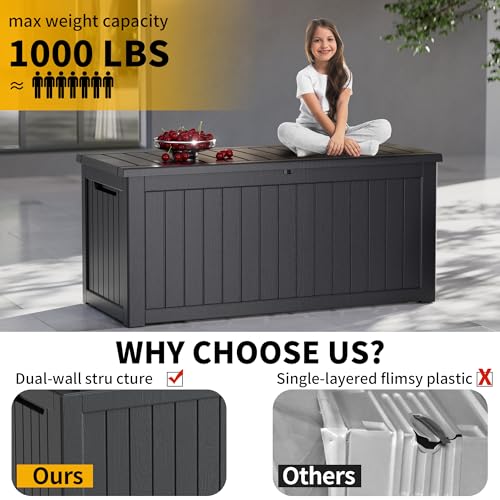 200 Gallon Outdoor Storage Box Patio Deck Box Waterproof, Resin Lockable Outside Large Storage Bin for Pool Cushion Furniture, Garden Tools UV-Resistant, Black