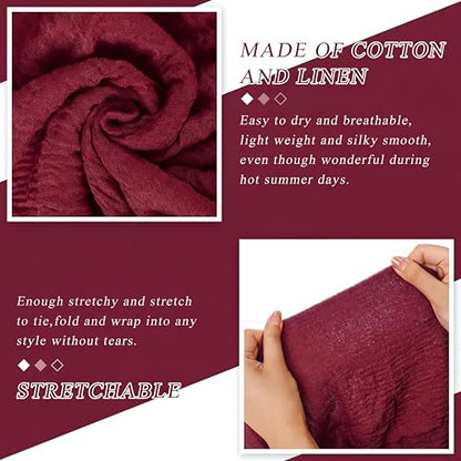 Geyoga 6 Pcs Women Scarf Shawl Hijab Scarves Cotton Crinkle Hijab for Women Blend Shawl Crinkle Wrap Head for Seasons - color: Dark Red