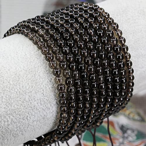 Keleny Natural Gemtones 4mm Round Beads Crystal Adjustable Braided Macrame Tassels Bracelets Unisex - color: Smoky Quartz