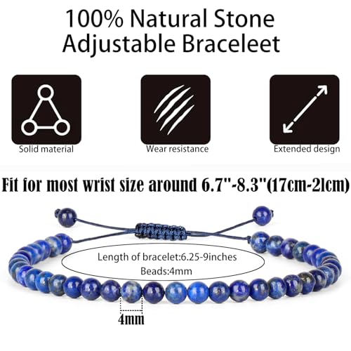 QOGIR Handmade Healing Bracelet,6mm Natural Gem Stone Bracelet rope bracelet - color: Lapis(Wisdom and Truth), size: 4mm