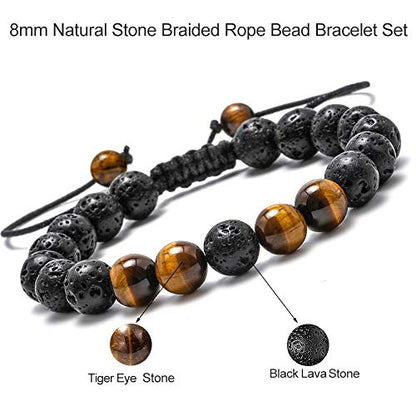 M MOOHAM Fathers Day Gift Mens Bracelet - Beaded Natural Stone 8mm Tiger Eye Matte Agate Lava Rock Bracelets for Men Teen Boys Grandpa Dad Birthday Gifts Jewelry - style: Lava Rock&Yellow Tiger Eye Bracelets