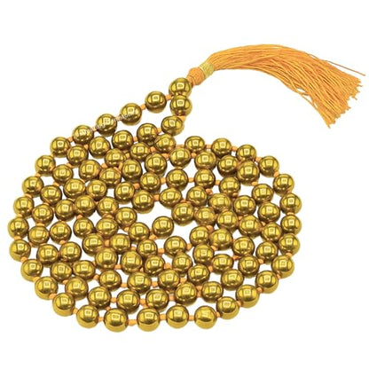 Amazing Gemstone Golden Hematite Mala Beads - 108 Prayer Beads for Meditation and Mindfulness Practice, Handcrafted Mala Beads with Natural Gemstones for Spiritual Healing and Relaxation (Knotted) - color: Golden Hematite, style: Knotted