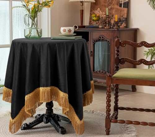 F-CHU Small Square Tablecloths 36 x 36 Inch Velvet Tablecloth Solid Black Small Round Table Cover for Nightstand End Bedside Table Tabletop Decoration，Black Tablecloth - color: Black, size: 36" x 36" (Square)