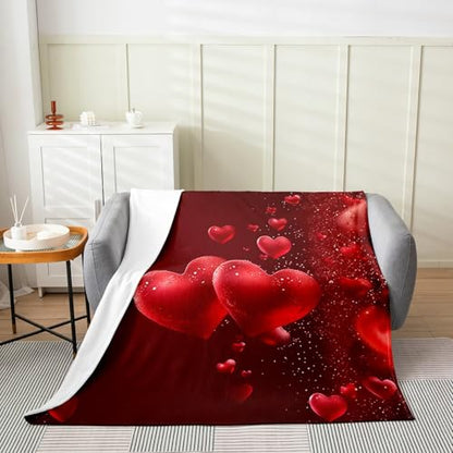 Red Love Pattern Flannel Fleece Blanket Throw Size,Super Soft Cozy Romantic Style Plush Blankets,Lightweight Microfiber Valentine's Day Throw Blanket for Couch Sofa Bed,50x60 Inches - color: Crimson, size: Throw