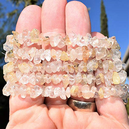 Zenergy Gems Charged Premium Natural Crystal Chip Bead Bracelet + Moroccan Selenite Charging Crystal [Included] - color: Golden Rutile Quartz