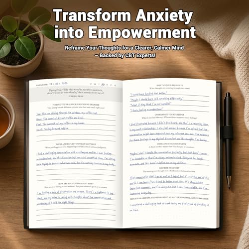 Guided Anxiety Journal for Women & Men – Cognitive Behavioral Therapy (CBT) Journal with Mindfulness Prompts, Anti-Anxiety Techniques, Overthinking & Brain Dump Journals – A Thoughtful Gift for Mental Health & Wellness - color: Black