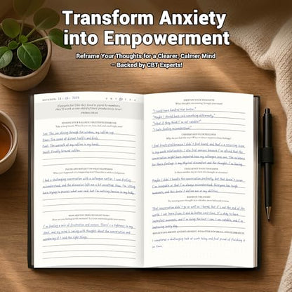 Guided Anxiety Journal for Women & Men – Cognitive Behavioral Therapy (CBT) Journal with Mindfulness Prompts, Anti-Anxiety Techniques, Overthinking & Brain Dump Journals – A Thoughtful Gift for Mental Health & Wellness - color: Black