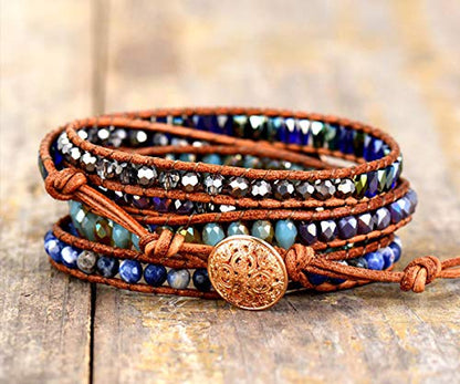 Boho Wrap Bracelet for Women, Handmade Natural Imperial Jasper Multi-Layer Stone Beaded Bracelet, Bohemian Healing Crystal Stone Jewelry Gifts - color: Lazuli