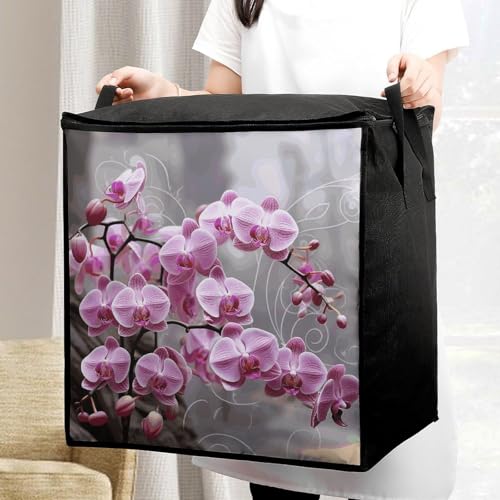 Clothes Storage Bag Personalized Durable Foldable Large Toy Storage Bags with Zipper Moving Bags Luggage Organizer Pink Orchid Printed Bags