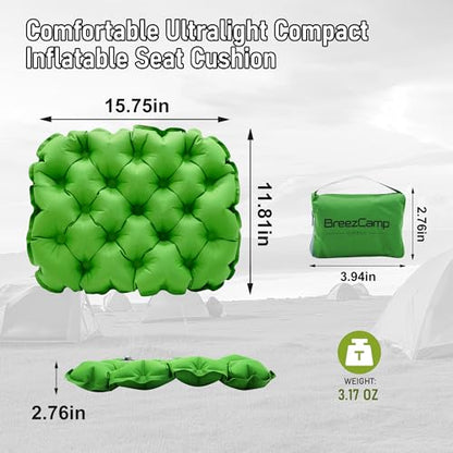 Inflatable Seat Cushion, Lightweight Stadium Seat Pad, Travel Air seat Cushion Anti-Slip for Airplane, Long Flight, Hiking, Climbing, Home and Camping,Green - color: Green