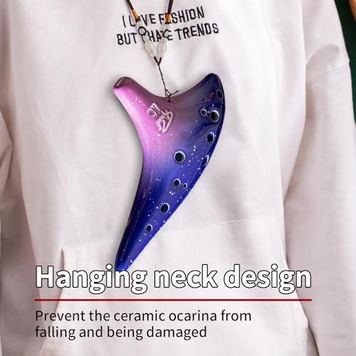 “Ocean Notes” 12 Hole Sweet Potato Ocarina Graceful Shape Pottery Ocarina in Alto C (Starry Purple) - style: Starry Purple