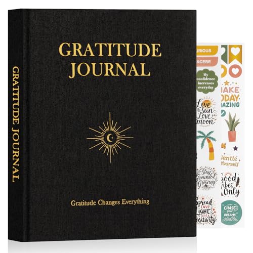 Lanpn Daily Gratitude Journal for Men Woman, 4 Month Mindfulness & Affirmation Planner, 7.8"x9.2" The 5 Minute Grateful Diary, Guided Reflection with Positivity Prompts Undated Notebook, Black - color: Black
