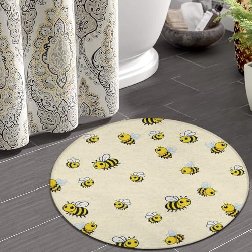 Modern Round Area Rug, Non-Slip Machine Washable Kitchen Office Circle Rug, Room Sofa Yoga Soft Round Carpet Compatible with Cute Bee Pattern 24inch(60cm) - color: Color563, size: 24inch(60cm)