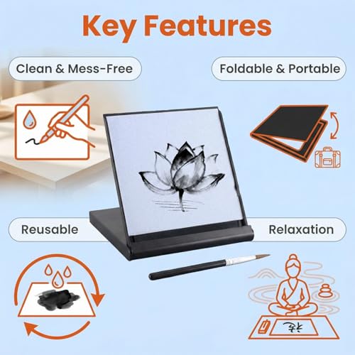 Buddha Water Painting Board, Magic Canvas Mini Water Drawing Mat with Brush for Painting, Sketching & Meditation, As Relaxing Gifts (1)