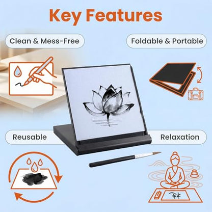 Buddha Water Painting Board, Magic Canvas Mini Water Drawing Mat with Brush for Painting, Sketching & Meditation, As Relaxing Gifts (1)