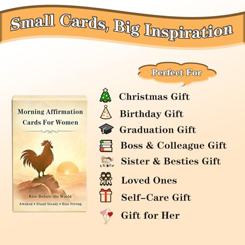 Rooster Morning Affirmation Cards for Women – 55 Daily Mindset Cards for Confidence & Self Care – Chicken Lover Gifts, Unique Birthday, Mothers Day & Christmas Idea - color: Rooster Card
