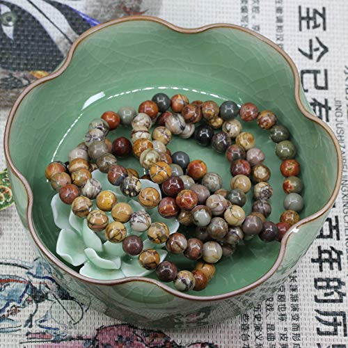 Amandastone Natural Gemstone 8mm Round Beads Stretch Bracelet 7 Inch - color: Multicolor Picasso Jasper