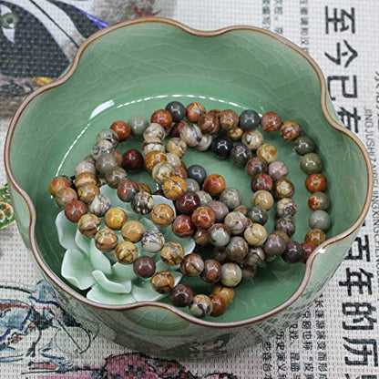 Amandastone Natural Gemstone 8mm Round Beads Stretch Bracelet 7 Inch - color: Multicolor Picasso Jasper