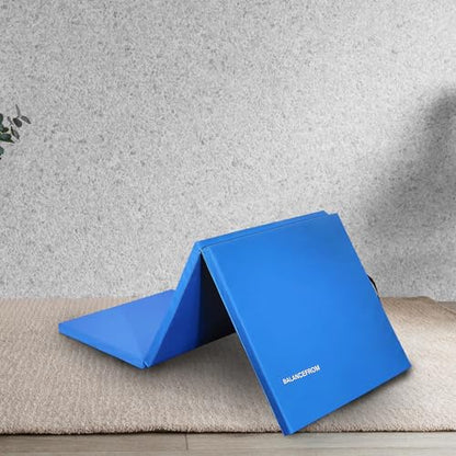 BalanceFrom 6x2 Feet 3-Panel Folding Gymnastics Mat – 2-Inch Thick Pad with Vinyl Surface and Carrying Handles for Tumbling, Yoga, Pilates, Home Workouts, and Martial Arts - color: Blue2