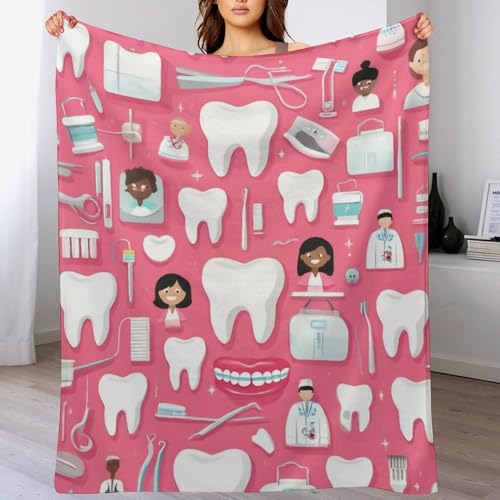 Fashion Bed Sofa Couch Cover, Unisex Blanket, Teeth Dental Seamless Pattern Pink Lightweight Flannel Blanket - color: Color294, size: 30"x40"