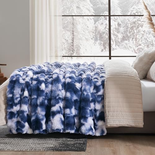 Amélie Home Faux Fur Throw Blanket, Ultra Soft Fuzzy Plush Bubble Blanket for Couch, Bed & Living Room, 60"x80", Tie-dye Blue - color: Tie-dye Blue, size: 60" x 80"